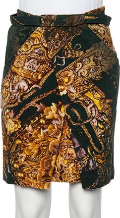 Roberto Cavalli Green Printed Knit Draped Short Skirt