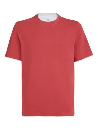Brunello Cucinelli T-shirt girocollo con design a strati - Rosso