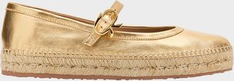 Gianvito Rossi Metallic Leather Mary Jane Espadrilles