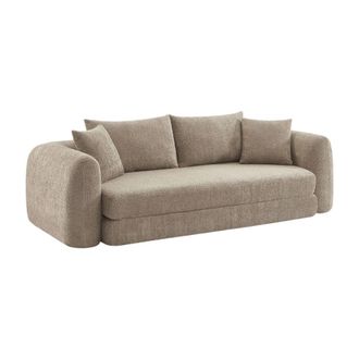 Sweeek Sof&aacute; cama envasado al vac&iacute;o de borreguito texturizado, 3 plazas, pardo