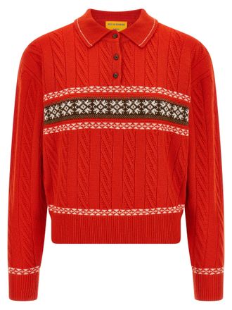 Guest In Residence Cable Collegiate Polo Sweater