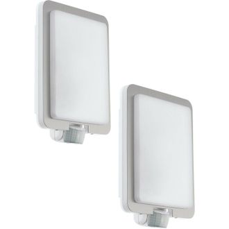 Loops 2 PACK IP44 Outdoor Wall Light & PIR Sensor Stainless Steel Square 28W E27 in Metallics