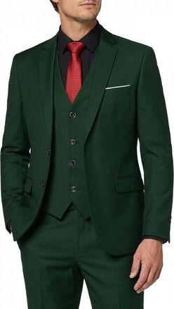 Mys Mens 3-Piece Slim Fit Suit Set with Tie, 2-Button Blazer Jacket, Vest and Trousers, Business, Wedding, Party, Prom, Mens Suit, dark green, M