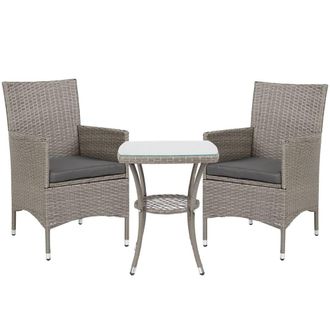 Matteo Grey Rattan Effect 2-Seat Bistro Set with Glass Top Table in Light Grey