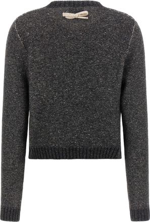 Moschino Bow-Embellished Diamond Knit Sweater - Gray