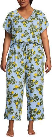 Lands End Cooling Pajama Set - Short Sleeve Top and Crop Pants in Misty Blue Large Citrus Print at Nordstrom, Size 3X