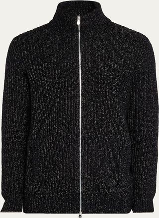 Brunello Cucinelli Mens Wool, Silk, and Cashmere Full-Zip Sweater