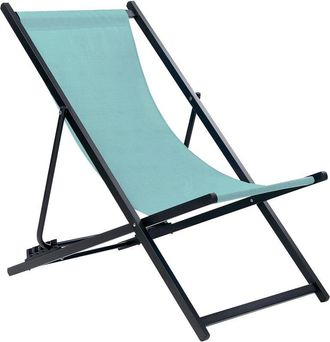 Beliani Tumbona De Jard&iacute;n De Metal Azul Turquesa Negro Respaldo Reclinable Plegable Locri Ii