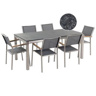 Beliani Conjunto De Comedor De Jard&iacute;n Gris Con Mesa 180 X 90 Cm De Granito Flameado 6 Sillas De Rat&aacute;n Grosseto