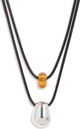 Open Edit Layered Pendant Necklace in Amber- Black- Silver at Nordstrom