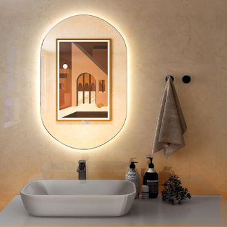 Costway Costway Espejo De Pared Led Ovalado De 80 Cm X 50 Cm, Retroiluminado Y Ajustable En Intensidad, Espejo Con 3 Luces De Color E Bot&oacute;n T&aacute;ctil Inteligente