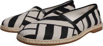 Dolce & Gabbana Mens Black White Stripes Slip On Espadrille Shoes And Linen Leather