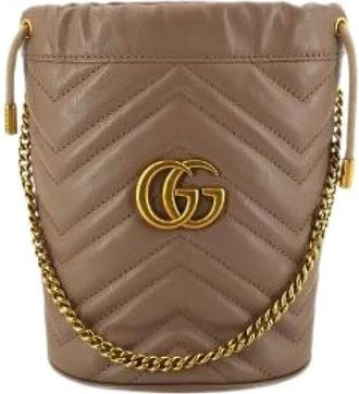 Gucci Pre-owned GG Marmont Bucket Bag - Dames - Vintage Tas - Beige - ONE Size - Leer - Vintage