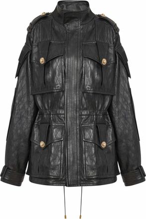Balmain Lamsleren parka met doorgestikt diamanten patroon - Dames - Leren en Su&egrave;de Jassen - Zwart - XS - Leer - Jassen