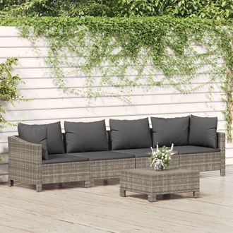 vidaXL Set De Muebles De Jard&iacute;n 5 Pzas Y Cojines Rat&aacute;n Sint&eacute;tico Gris Vidaxl