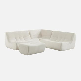 Sweeek Sof&aacute; Esquinero Modular Con Reposapi&eacute;s De Terciopelo Acanalado, 5 Plazas