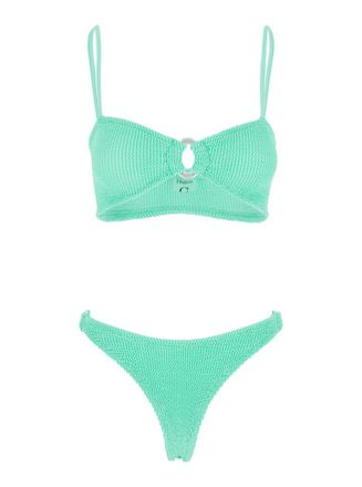 Hunza G Misty Green Bikini With Fixed Spaghetti Straps And Cut-Out With Ring In Tech Fabric Stretch Woman