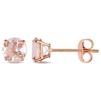Amour 1 CT TGW Morganite Solitaire Stud Earrings In 14K Rose Gold
