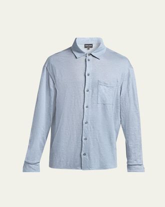 Giorgio Armani Mens Jersey Linen Button-Down Shirt