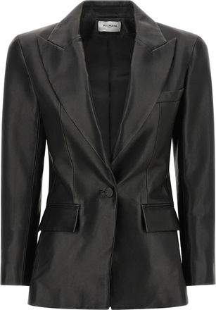 Balmain Gestructureerde Lamslederen Blazer - Dames - Blazers - Zwart - XS - Leer - Jassen