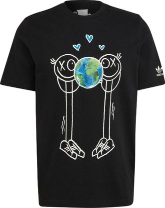 adidas Mens adidas originals Cartoon Pattern Printing Logo Round Neck Short Sleeve Black T-Shirt HR7113