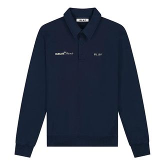 Olaf Hussein Polo Shirts, male, Blue, Size: L Script Friends Oversized Polo