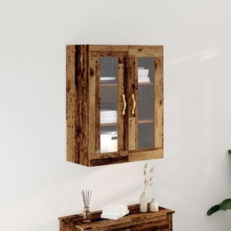 Berkfield Home Wall-Mounted Cabinet with Glass Doors Old Wood 69, 5x34x90 cm in Brown | Size: 5 x 34 x 90 cm