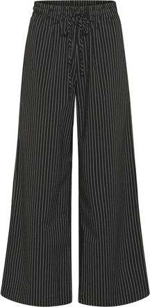 Kaffe Gestreepte elastische taille broek Zwart/Krijt - Dames - Wijde Broeken - Zwart - XL - Broeken
