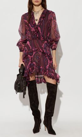 Etro Silk Dress With Ruffles, Womens, Burgundy