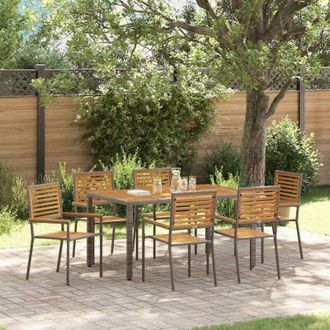 vidaXL Garden Dining Set 7 pcs Grey and Brown Poly Rattan vidaXL