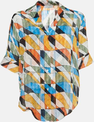 Sandro Multicolour Geo Print Chiffon Open Back Shirt