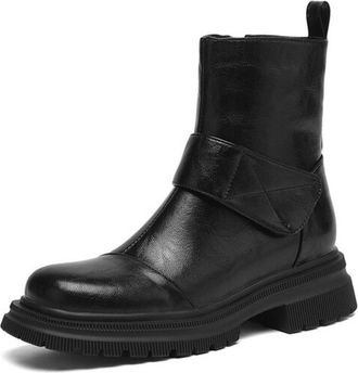 Generic Womens Round Toe Ankle Booties Faux Leather Strap Detail Chunky Sole Low Heels Comfortable Non-Slip Durable Casual Daily Streetwear Shoes,Black,6.5 UK