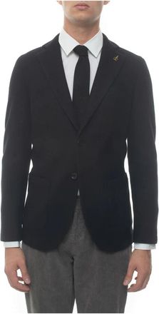 Paoloni Slim Fit Jersey Jas met Elleboogstukken - Heren - Blazers - Zwart - XL - Wol - Jassen