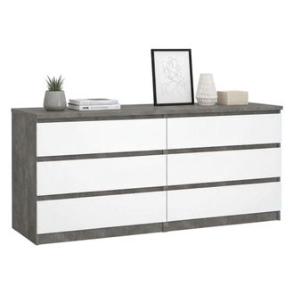 Dmora Dmora - Aparador Abacadabra, Buf&eacute; De Sal&oacute;n, Aparador De Sal&oacute;n, Despensa De Cocina, 154x50 H70 Cm, Cemento Y Blanco Brillante