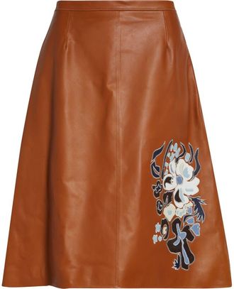 Marni Flower Intarsia Leather Skirt in Rust at Nordstrom, Size 4 Us