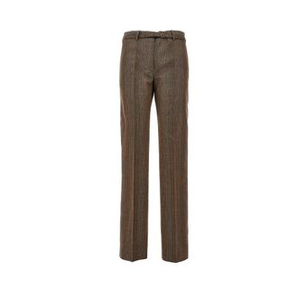 Dries Van Noten Pantalones rectos de lana con cintur&oacute;n - Trousers - Mujer - Marr&oacute;n - S