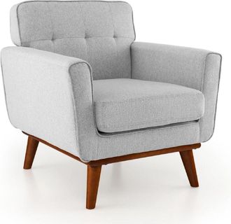 Costway Costway - Modern Accent Chair Upholstered Linen Fabric Armchair w/ Removable Padded Seat Cushion