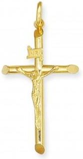 Allurez Beveled Crucifix Cross Pendant Necklace in 14k Yellow Gold