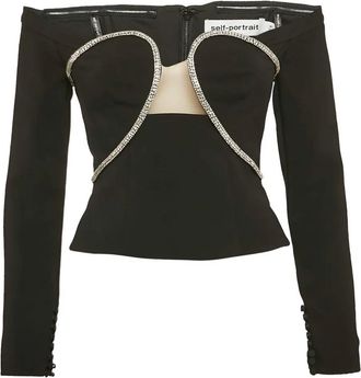 Self Portrait crystal-embellished strapless top - Black