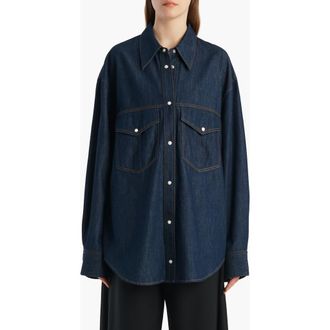 Khaite Christensen Oversize Denim Snap-Up Shirt in Benson at Nordstrom, Size X-Large