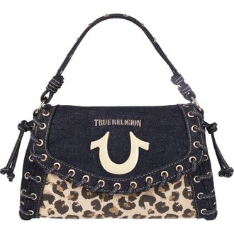 True Religion Denim Leopard Eyelet Trim Flap Bag in Leopard/black at Nordstrom