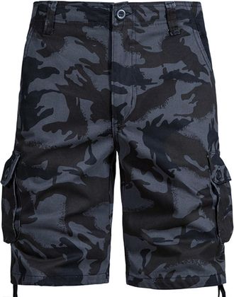 SHEKINI Camouflage Cargo Shorts for Men Cotton Twill Relaxed Fit Work Shorts with Pockets for Summer Casual Outdoor Wear(Camo Black,32)