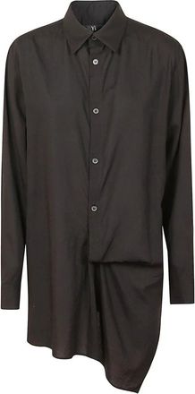 Yohji Yamamoto Zwarte cellulose overhemd met asymmetrisch ontwerp - Dames - Shirt Kleedjes - Zwart - M - Katoen - Kleedjes