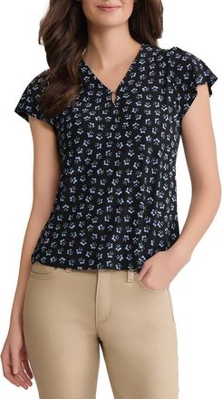 Jones New York Floral Flutter Sleeve Top in Jones Black/Chintz Blue at Nordstrom, Size X-Small