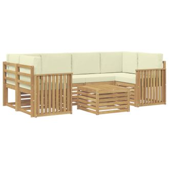 vidaXL Conjunto De Sof&aacute;s De Exterior 7 Uds. Blanco Y Crema Poli&eacute;ster Vidaxl