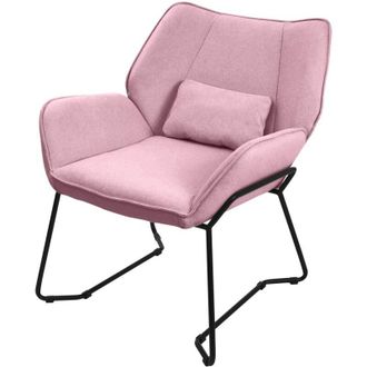 ML Design Poltrona Lounge Rosa Sedia Reclinabile con Rivestimento in Lino e Gambe in Metallo Nero Poltroncina da Salotto con Braccioli e Schienale Sgabello