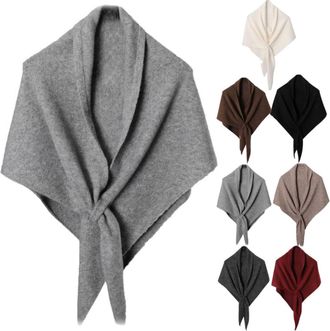 Generic Womens Solid Color Wool Blend Shawl, Wool Knotted Shawl, Knitted Triangle, Fall Winter Cozy Cross Cape, Dressy Warm Wrap Scarf for Women