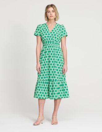 Finery Deena Wrap Midi Dress in Green Spot at Nordstrom, Size 10
