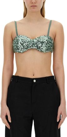 Moschino Light Blue Embellished Scoop Neck Top