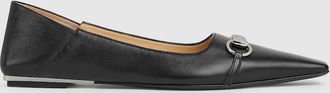 Gucci Womens Vittoria Ballerina, Black, Leather